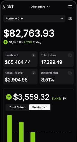 Mobile screenshot of Yieldr dashboard