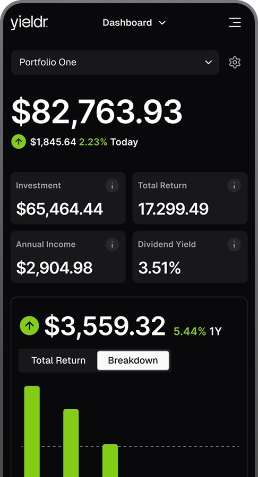 Mobile screenshot of Yieldr dashboard